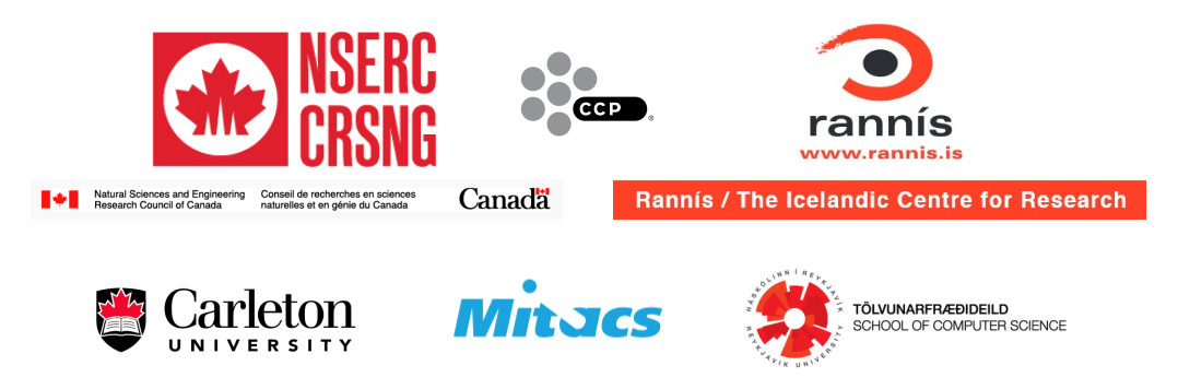 Logos of RISE funders, including NSERC, Rannis, Carleton University, CCP Games, and the Department of Computer Science at Reykjavik University.